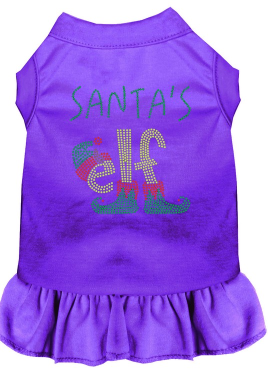 Santa's Elf Rhinestone Dog Dress Purple XS